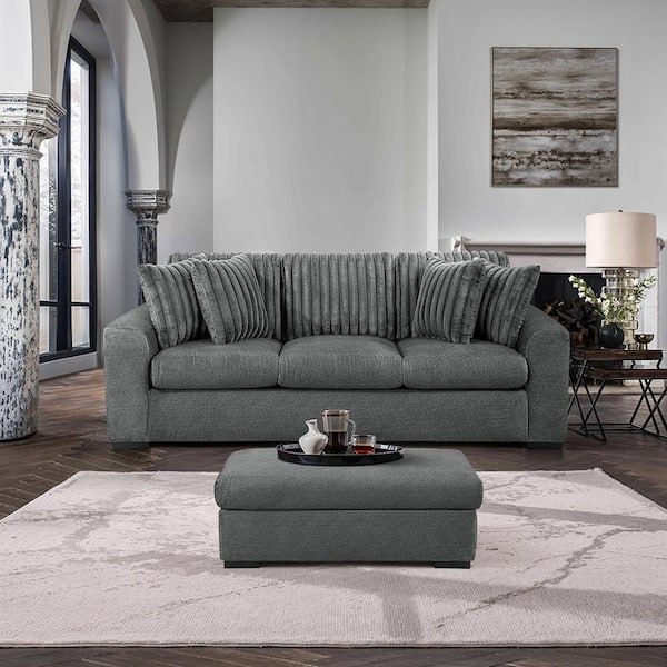Artem Dark Gray Textured Microfiber and Corduroy Fabric Rectangle Ottoman