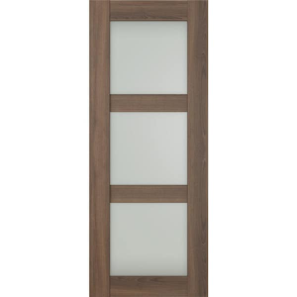 Belldinni Vona 3Lite 28 in. x 80 in. No Bore 3-Lite Frosted Glass Pecan Nutwood Composite Wood Interior Door Slab