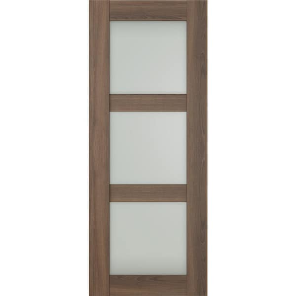 Vona 3Lite 32 in. x 80 in. No Bore 3-Lite Frosted Glass Pecan Nutwood Composite Wood Interior Door Slab