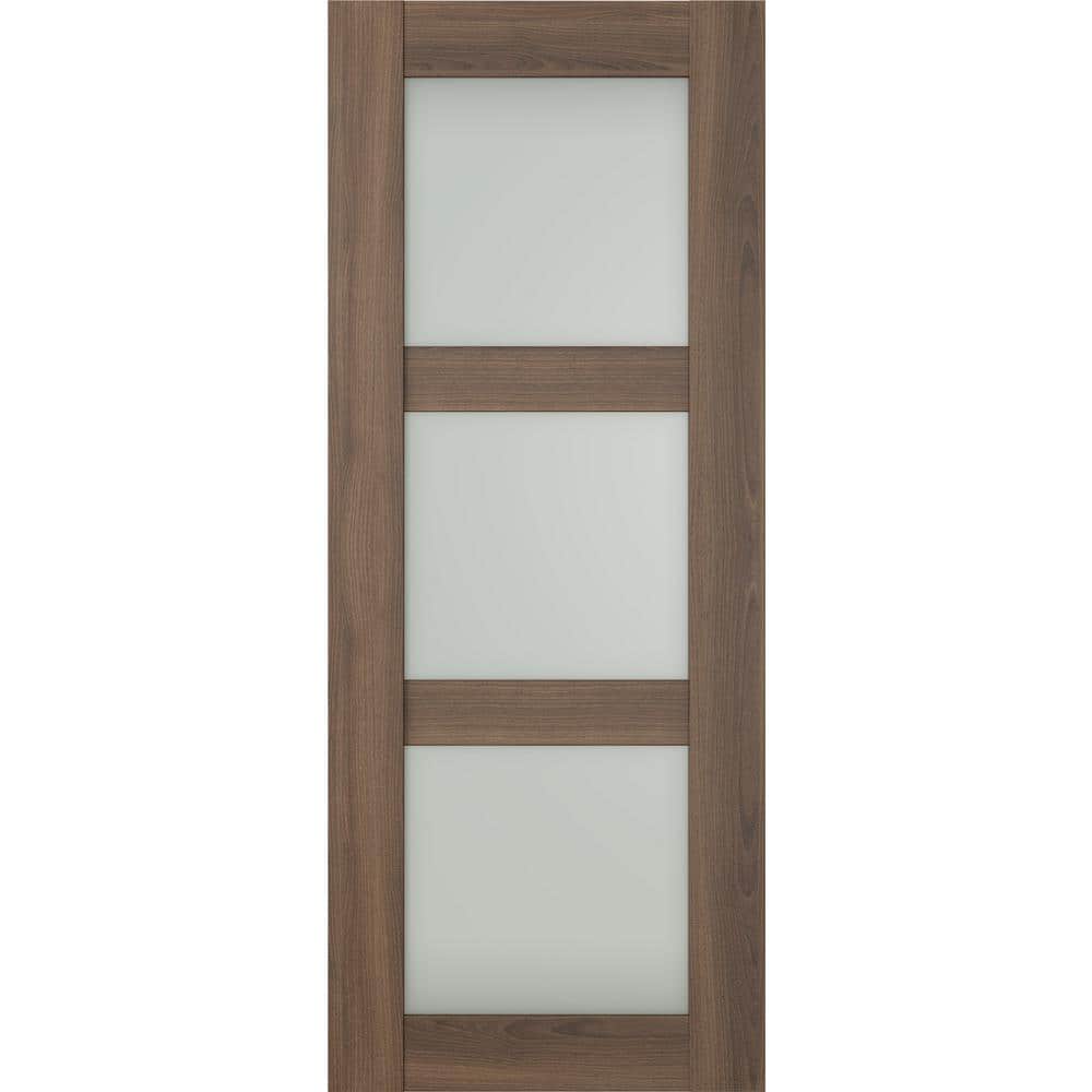 Vona 24 in. x 83.25 in. No Bore 3-Lite Frosted Glass Pecan Nutwood Composite Wood Interior Door Slab price history on PriceWatchPro