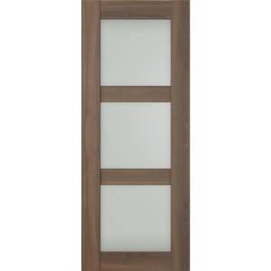 Vona 3Lite 28 in. x 84 in. No Bore 3-Lite Frosted Glass Pecan Nutwood Composite Wood Interior Door Slab