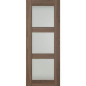 Vona 3-Lite 24 in. x 96 in. No Bore Composite 3-Lite Frosted Glass Pecan Nutwood Wood Interior Door Slab