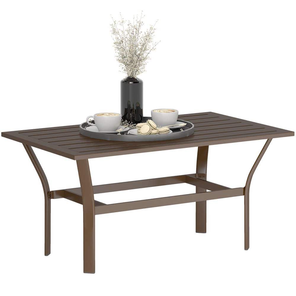 Coffee Table, All-Weather Rectangle Metal Patio Coffee Table with Slatted T