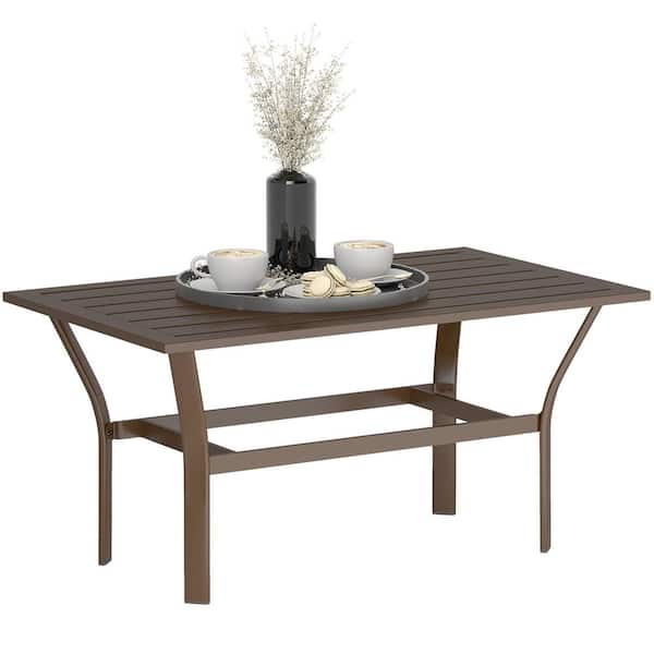 Outsunny Coffee Table, All-Weather Rectangle Metal Patio Coffee Table with Slatted Tabletop for Outside, Patio, Garden