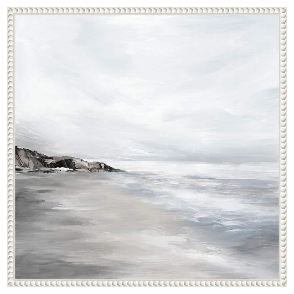 Silver Waves Abstract Coastal Canvas Print with White Floater Frame