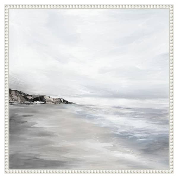 Amanti Art Silver Waves by Luna Mavis 22 in. W x 22 in. H. Canvas Wall Art Print Framed in White