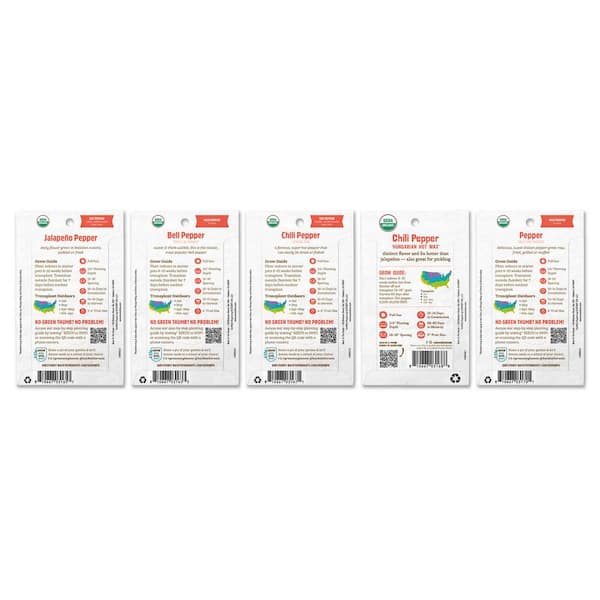 Organic Peppers Vegetable Seeds Variety (5-Pack)