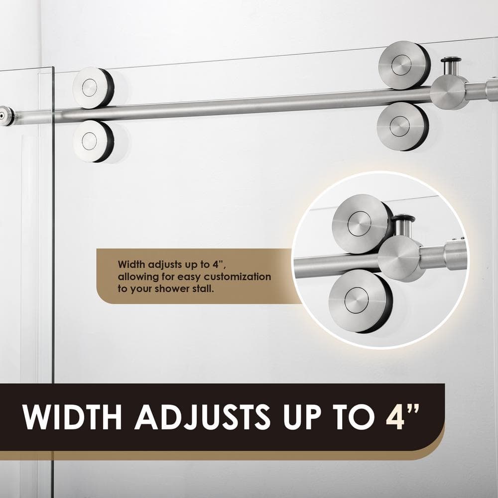 60" x 78" Nickel Frameless Sliding Shower Door with Clear Glass
