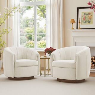 Manhattan Comfort Sedia Curl Girevole – Design Moderno In Tessuto Misto Lana Crema