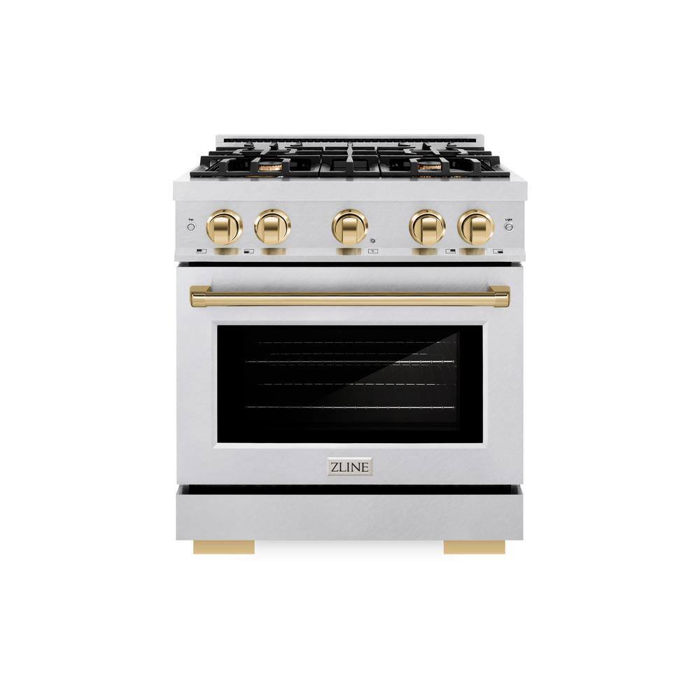 Autograph 30 in. Select Gas Range with 4 Burners and Convection Gas Oven in Satin Steel and Polished Gold Accents price history on PriceWatchPro