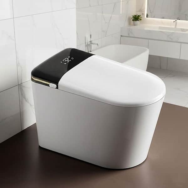 Elongated 1.28 GPF Smart Bidet Toilet with Foam Shield, Massage Seat, Auto Open/Close, Front Feminine Wash in White