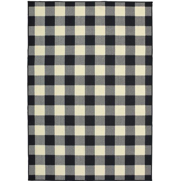 StyleWell Collins Black/Ivory 5 ft. x 7 ft. Plaid Indoor/Outdoor Area Rug