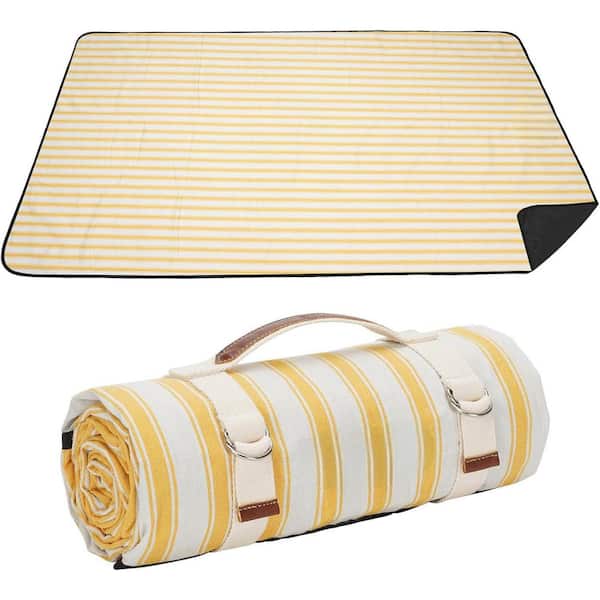 Waterproof Picnic Blanket Portable with Carry Strap for Beach Mat or Family Outdoor Camping Party (Bumblebee Yellow)