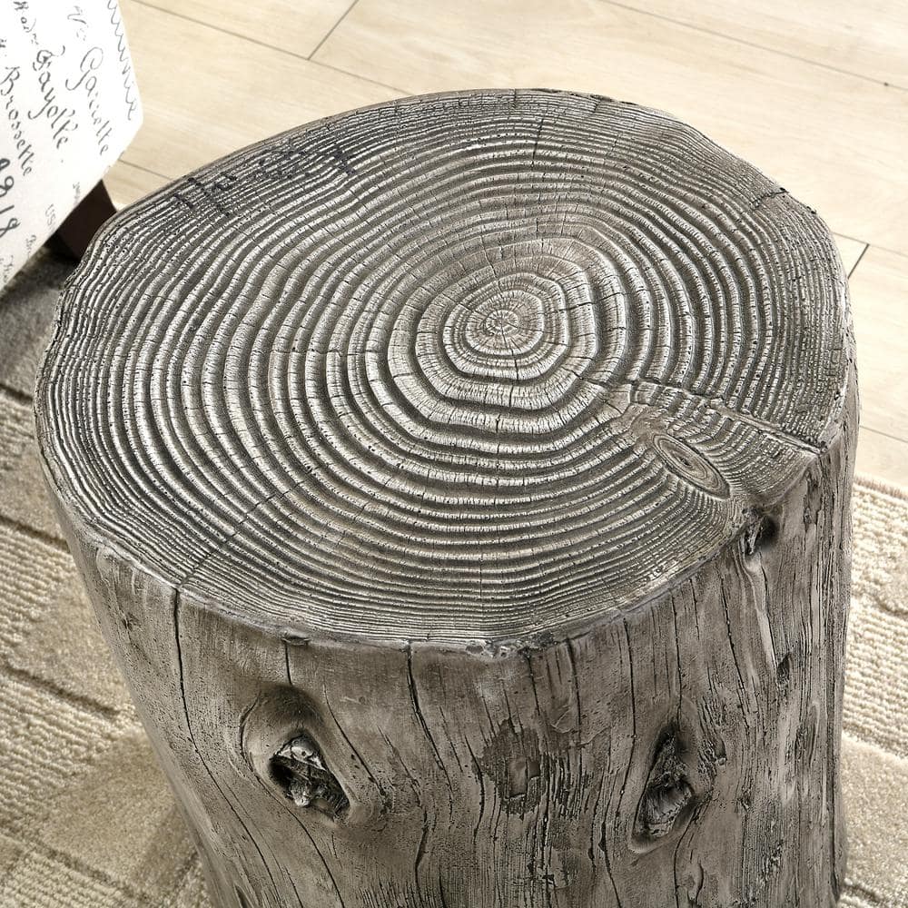 Rustic Weathered Gray Round Fir Wood & Metal End Table