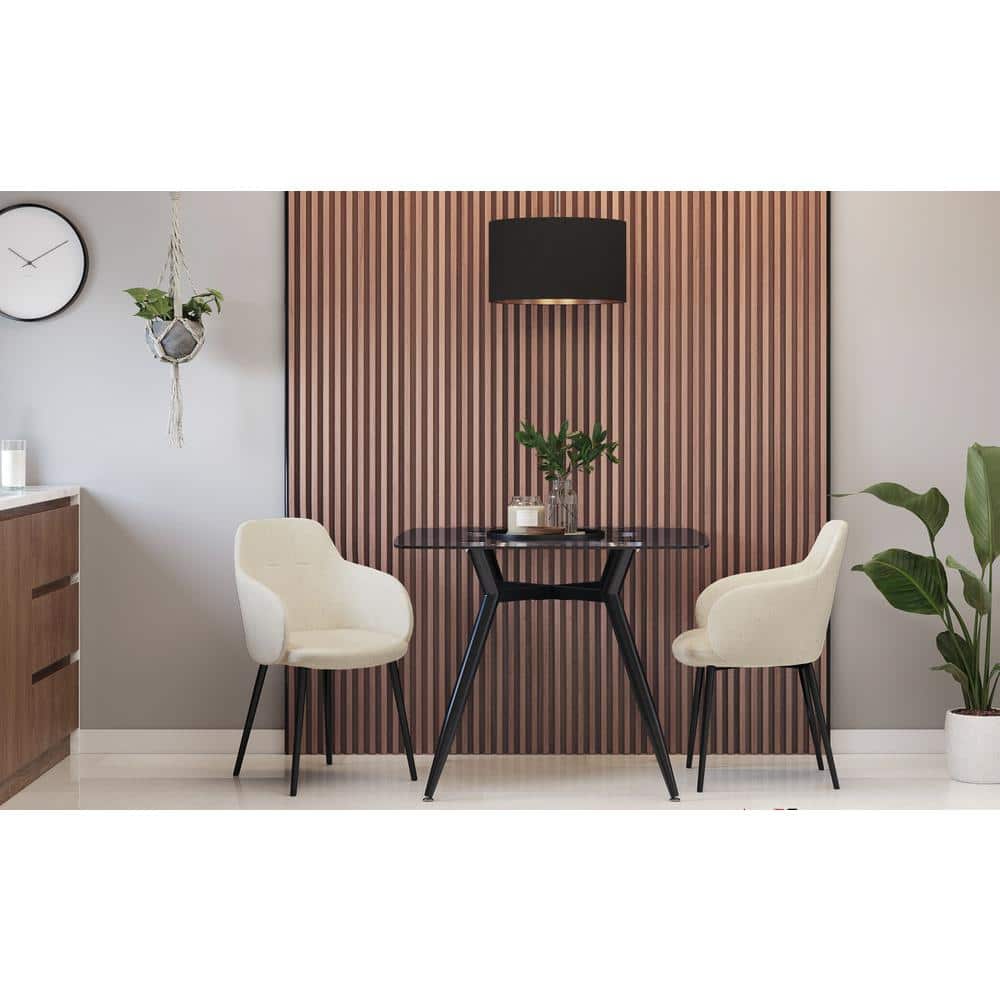 Cream Upholstered Armchair with Black Metal Legs, Set of 2