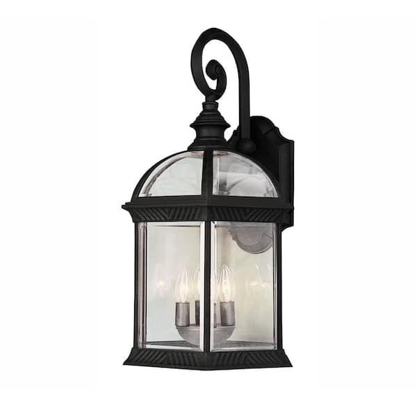 Bel Air Lighting Wentworth 3-Light Black Outdoor Wall Light Fixture with Clear Glass