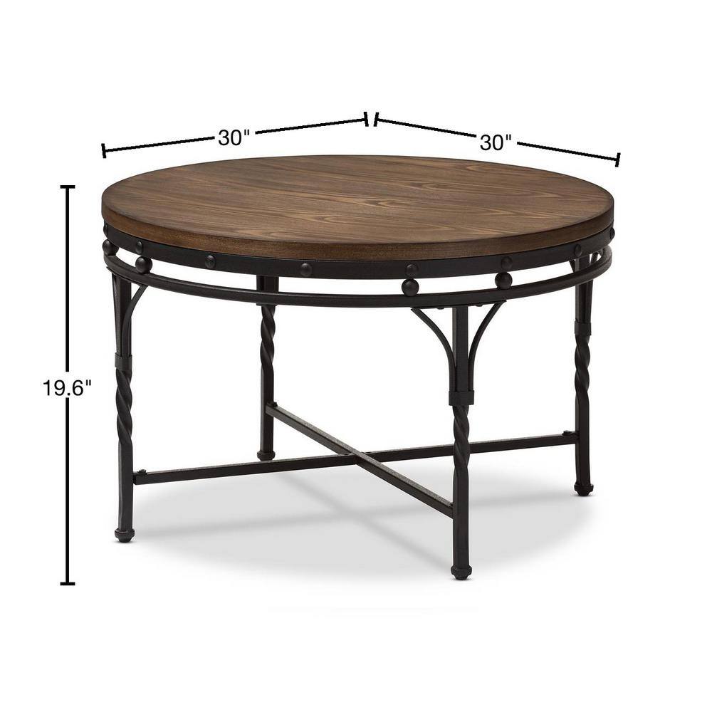 Austin Vintage 30" Round Wood & Metal Coffee Table - Antique Bronze