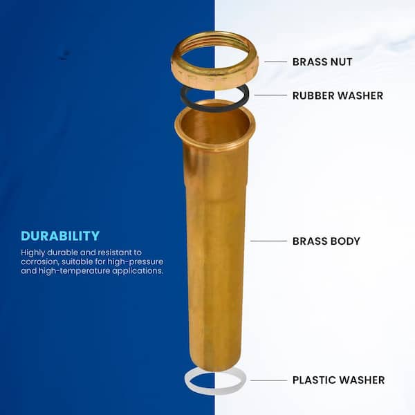 P-trap Extension Tube 8 Brass Slip Joint Extension Tube - 1-1/4 OD P-Trap Extension For Sink Drain, Heavy Duty 18 Gauge Brass Drain Extension