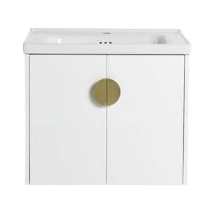 Victoria 24 in. W x 19 in. D x 21 in. H Floating Single Sink Bath Vanity in White with White Ceramic Top and Cabinet