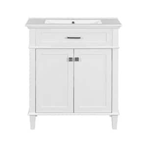 30 in. W Freestanding Single Sink Bath Vanity in White with White Ceramic Basin Top Unassembled