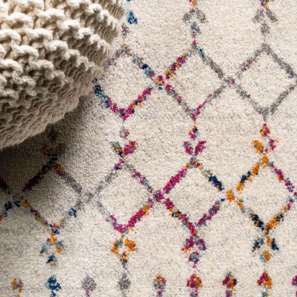 Ivory and Multicolor Synthetic Rectangular Trellis Area Rug, 3 ft. x 5 ft.