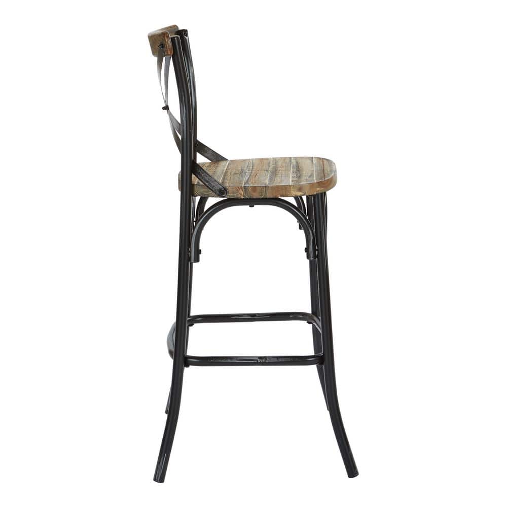 Antique Black 30" Adjustable Swivel Bar Stool with Wood Seat