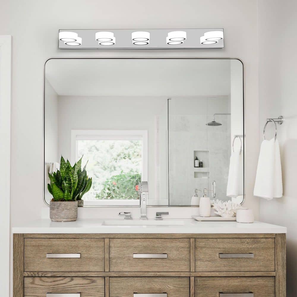 37 in. Chrome 5-Light LED Vanity Light Fixture for Bathroom Mirror with Rotatable Design and Frosted Acrylic Shades price history on PriceWatchPro