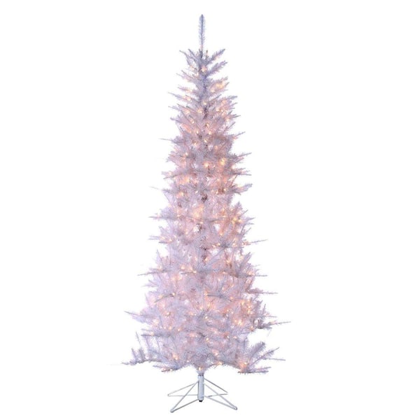 Sterling 7.5 ft. Pre-Lit Tiffany White Tinsel Artificial Christmas Tree with Clear Lights