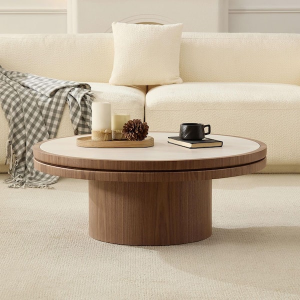Noble House Ally 35.43 in. W Walnut Round Wood Coffee Table with ...