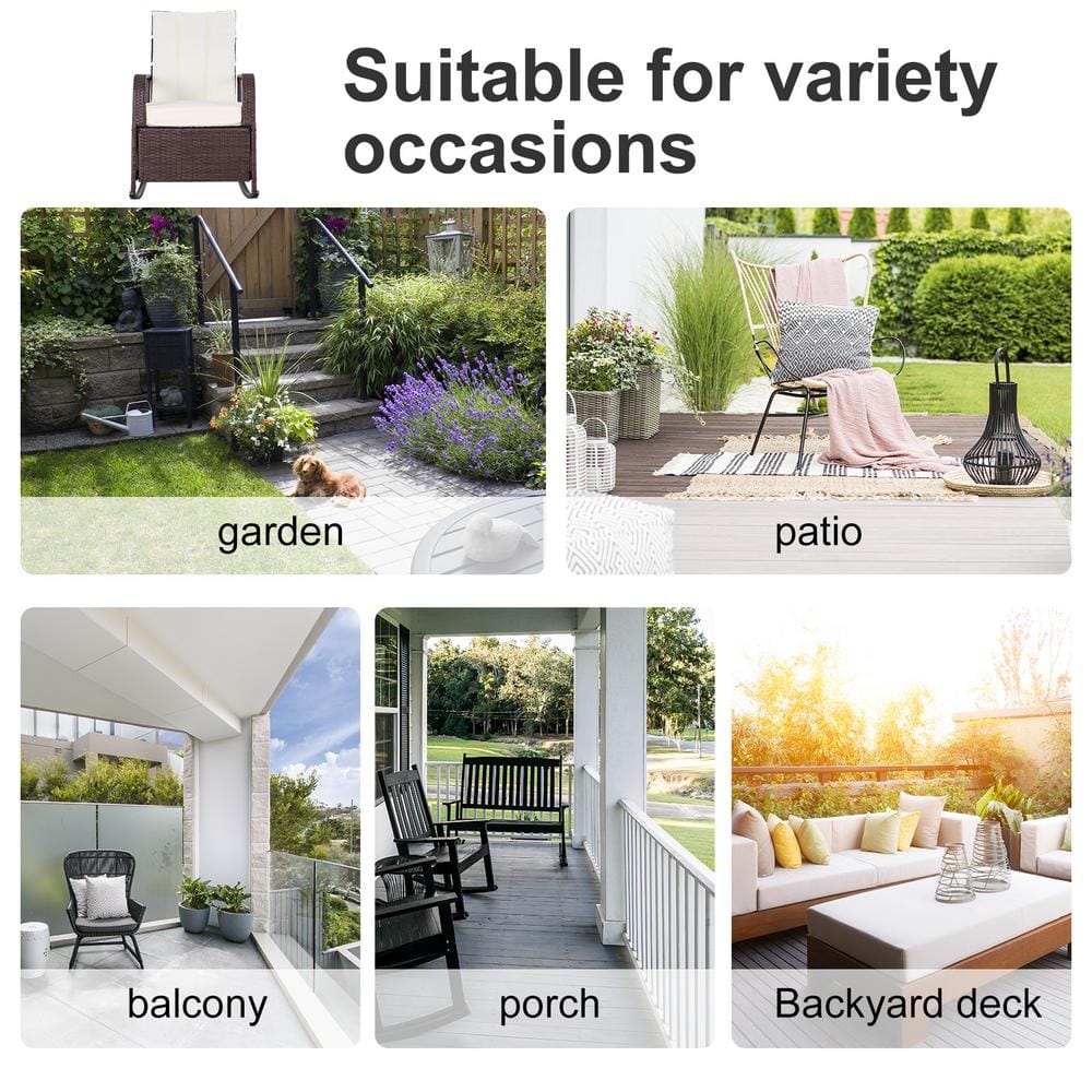 Luxury Beige PE Rattan Outdoor Reclining Rocker with Cushions