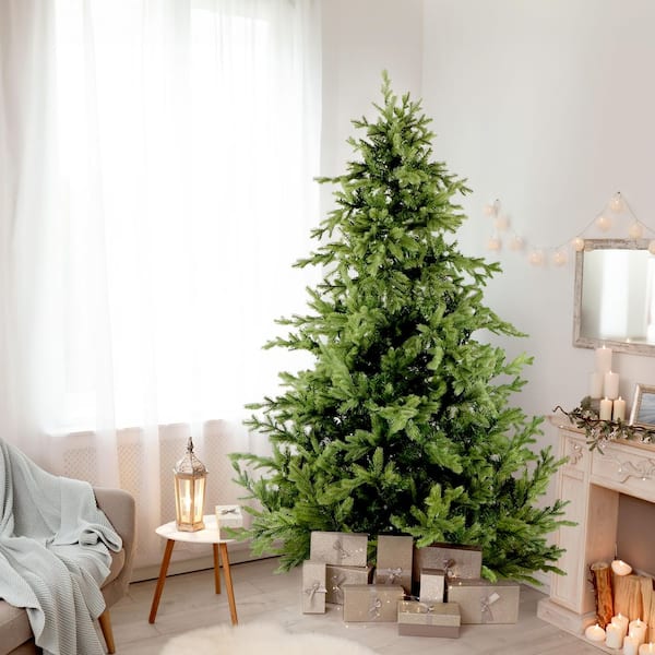 Fraser Hill Farm 7.5 ft. Pre-Lit Woodside Pine Artificial Christmas Tree with Warm White LED Lighting and EZ Connect