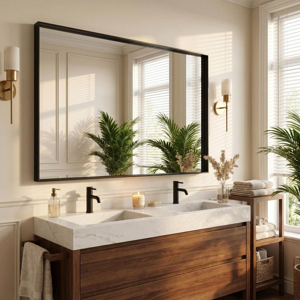 Modern Black 30 in. W x 50 in. H Rectangle Aluminum Alloy Deep Framed Vanity Wall Mirror price history on PriceWatchPro