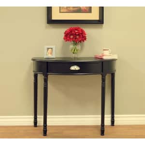 32 in. Black Half Moon Wood Console Table with Drawers