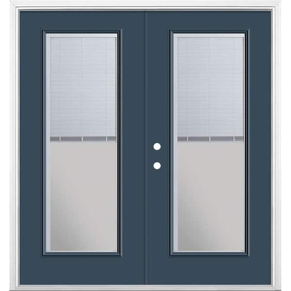 Masonite 72 in. x 80 in. Night Tide Steel Prehung Right-Hand Inswing Mini Blind Patio Door with Brickmold