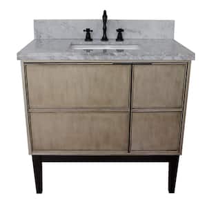 Scandi 37 in. W x 22 in. D Bath Vanity in Brown with Marble Vanity Top in White with White Rectangle Basin