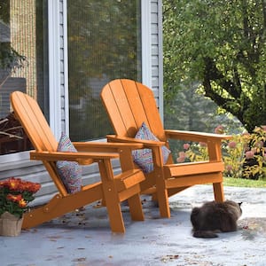 Orange Plastic Outdoor Folding Adirondack Chair with Cup Holder