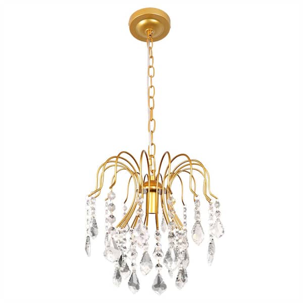 LamQee 1-Light Gold Chandelier Ceiling Pendant Light with Hanging Branches and Luxurious Crystal Drops