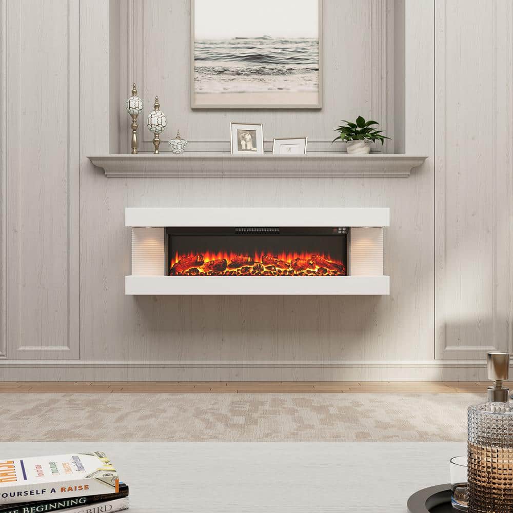 Boyel Living 50 in. Wall Mounted Hanging Electric Fireplace with Remote ... - Rustic Wall Mounted Electric Fireplaces