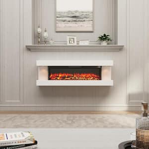 50 in. Wall Mounted Hanging Electric Fireplace with Remote Control in White