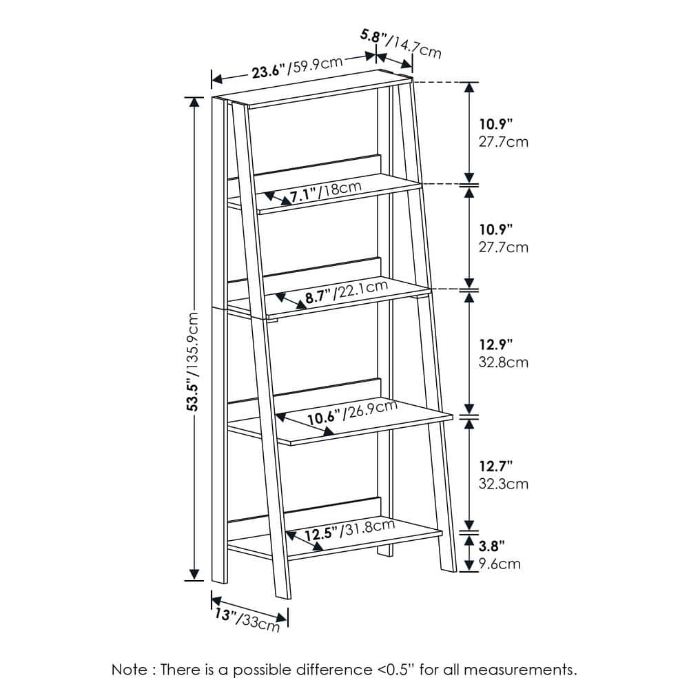 Espresso 5-Tier Wooden Ladder Bookcase