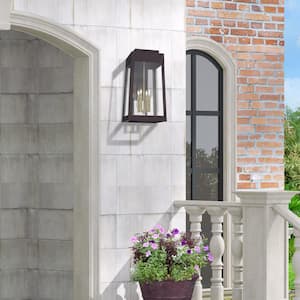 Oslo 26 in. 4-Light Bronze Outdoor Hardwired Wall Lantern Sconce with No Bulbs Included