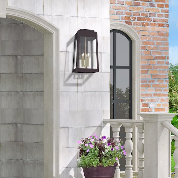 Oslo 26 in. 4-Light Bronze Outdoor Hardwired Wall Lantern Sconce with No Bulbs Included