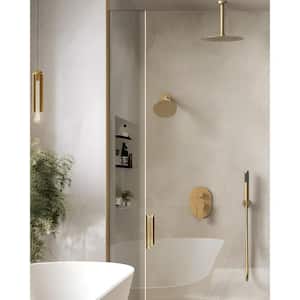Round Showers System 3-Spray 10 in. and 6 in. Dual Ceiling Mount Fixed and Handheld Shower Head 2.5 GPM in Brushed Gold