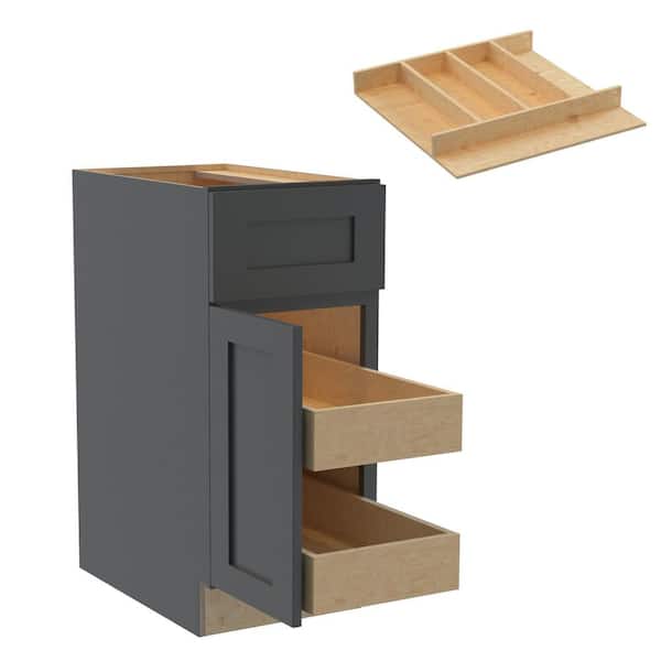 Home Decorators Collection Newport 15 in. W x 24 in. D x 34.5 in. H Assembled Plywood Base Kitchen Cabinet in Deep Onyx with 2ROT Utility LH