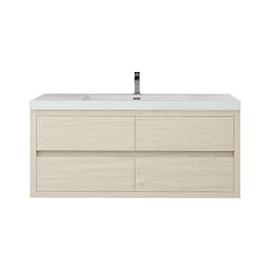 Louis 47 in. W x 20 in. D x 22 in. H Single Sink Floating Bath Vanity in Light Wood with White Acrylic Top