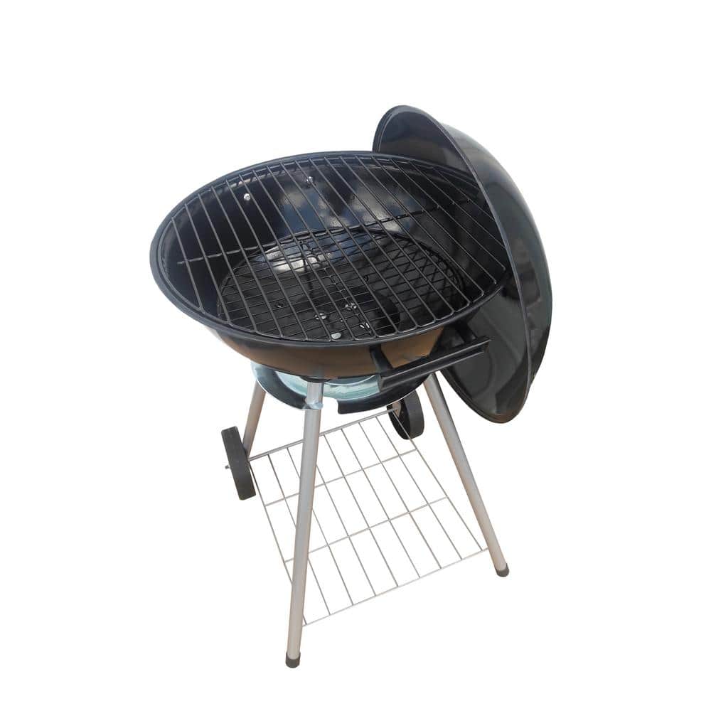 Panther 19'' Black Porcelain-Enamel Kettle Charcoal Grill