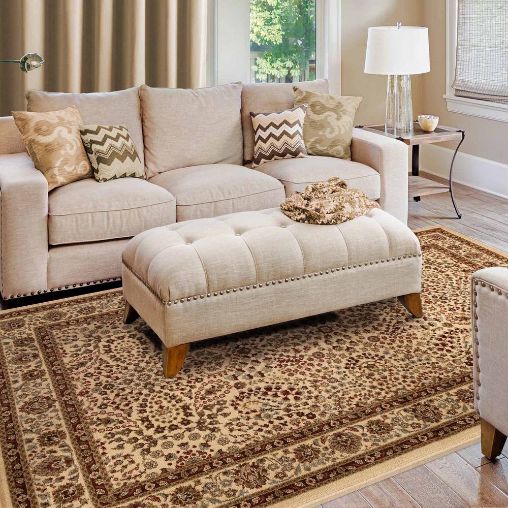 Taupe Oriental Floral Scroll Synthetic Area Rug, 7' x 9'