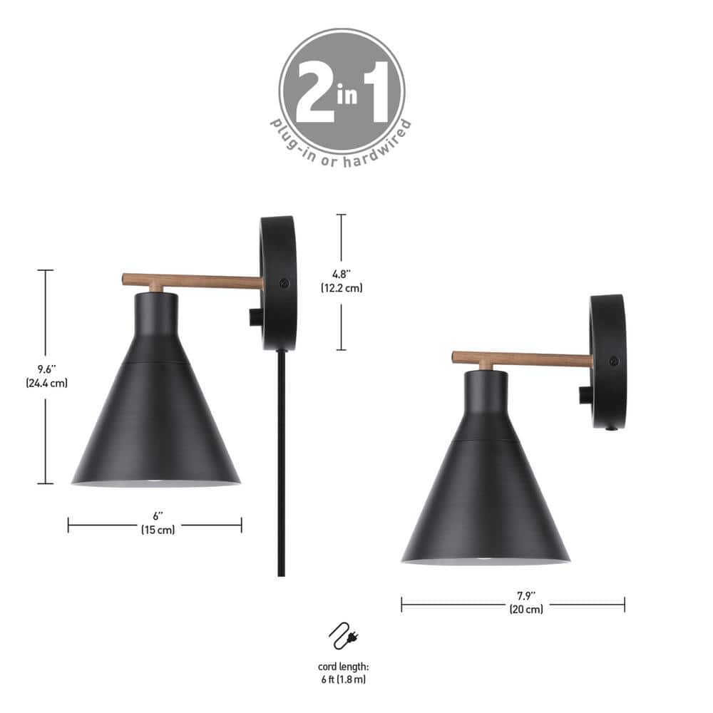 Lofty Chic Matte Black and Faux Walnut Dimmable Wall Sconce