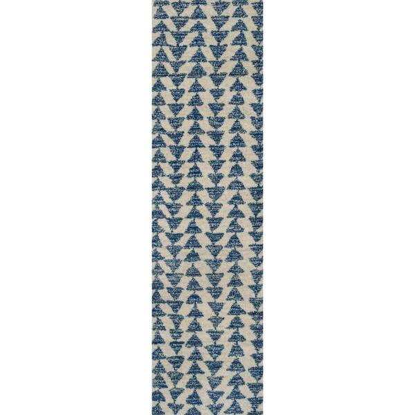 Aisha Moroccan Triangle Geometric Cream/Navy 2 ft. x 8 ft. Runner Rug