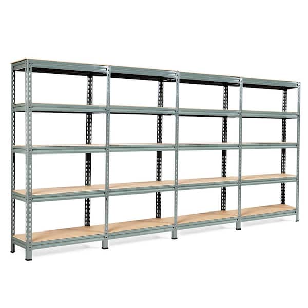Costway 5-Tier Metal Storage Shelves 60 in. Adjustable Shelves Gray (4-Pieces)